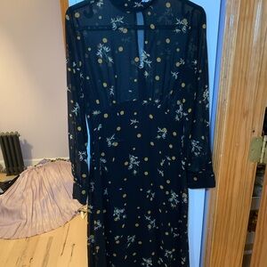 Zara Black Midi Gown with Long Bishop Sleeves and Mock Neck